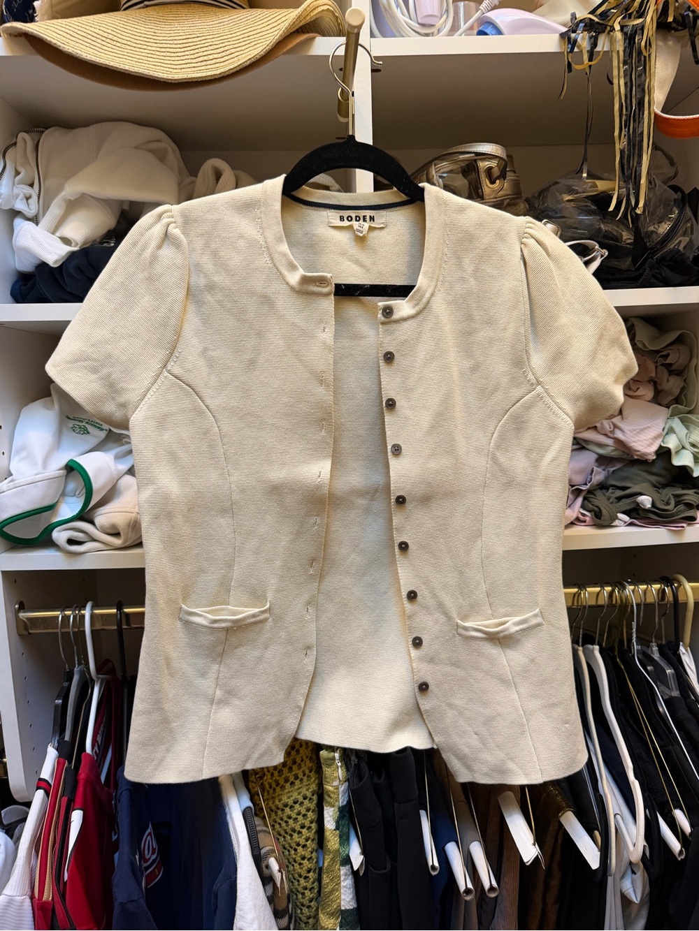 Boden Cream Short Sleeve Button-Front Jacket